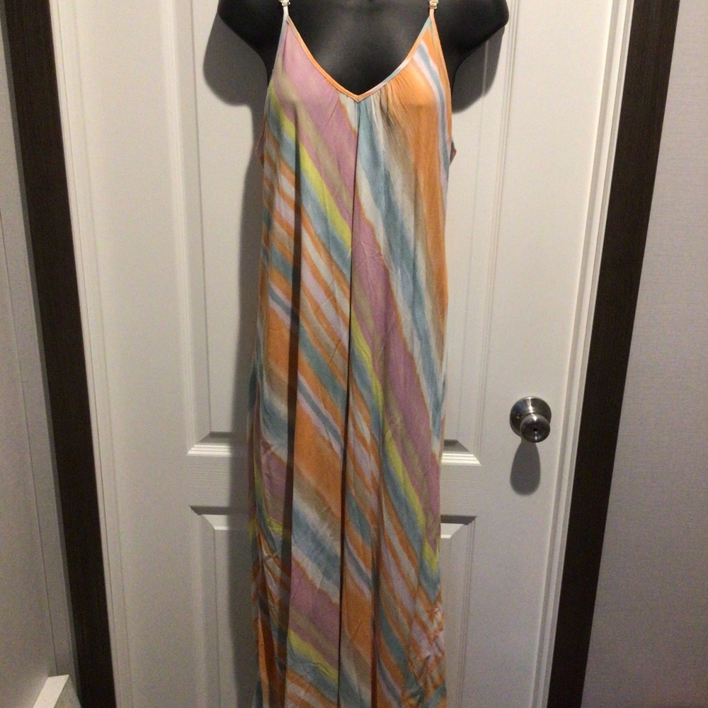 Women’s NWT “Mustard Seed” Striped Multi-Color Maxi Dress - Size Medium